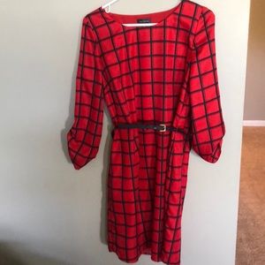 Red and navy blouse style dress